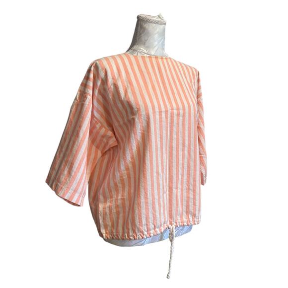 Vintage 60s Pink White Striped Top Womens Sz Large Drawstring Waist Barbiecore - Picture 3 of 15